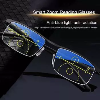 Бифокальные очки для чтения для мужчин Smart Zoom Компьютерные очки для чтения Блокировка синего света Анти-усталость глаз Легкие очки с улучшенной защитой зрения C чёрный