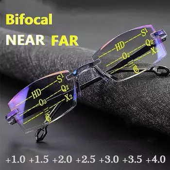 Очки для чтения без оправы, бифокальные, мужские, с алмазной огранкой, блокирующие синий свет, сверхлегкие очки +1.5 чёрный