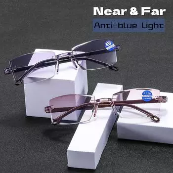Бифокальные прогрессивные очки для чтения, мужские очки с бриллиантовой огранкой, блокирующие синий свет, мультифокальные очки, очки без оправы, диоптрии от 0 до +4,0 3