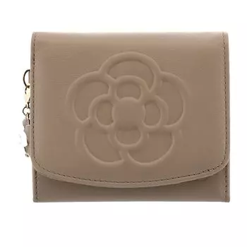 Bifold Wallet Mini Wallet Waffle 185435 Genuine Leather Embossed Camellia Greige [Craysus] Women s [43]