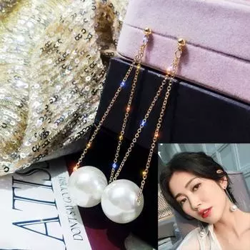 Big and Small Balls Two Sides Women s High-Profile Earrings Earring Accessories Pearl Silver Needle Golden Ear Line