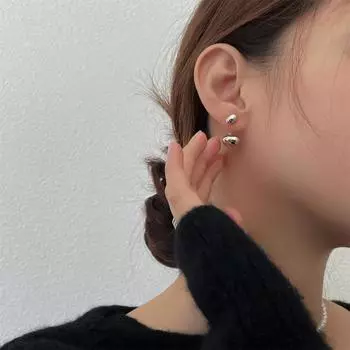 Big and small bean design ins style simple versatile stud earrings silver needle fashion women s personality versatile high-end earrings 925 silver needles
