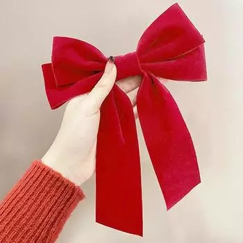 Big Bowknot Hair Clip Women Velvet Black Red Vintage Hairpins Wedding Long Ribbon Korean Hair Pin Barrette Fashion Girl Headwear