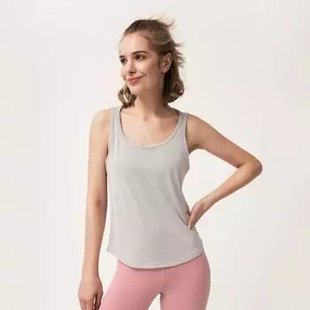 Big Brand Same Style Open Back Sexy Yoga Clothes U-Shaped Camisole Breathable Running Exercise Vest Outerwear Cover-up Women Light gray [without chest pad]] S