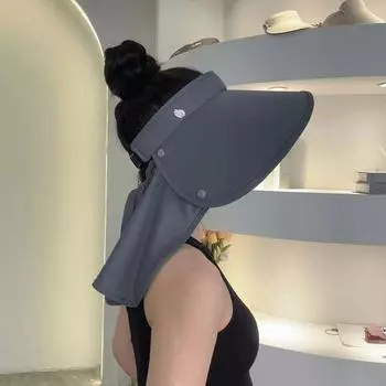 Big Brim Air Top Sun-Proof Hat for Women 2025 New Arrival Summer UV Protection Face and Neck Protection Integrated Sun Hat U-shaped Long 4.0 dark gray + Neck One size