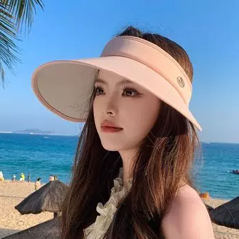 Big Brim Black Rubber Summer Sun Protection Sun Hat Outdoor Sports Topless Hat Women s K-style Fashion All-Match Sun Hat 8783-pink [colorful Sequin eaves]]