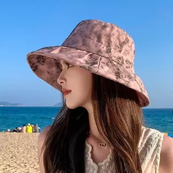 Big Brim Summer New Sunscreen Sun Hat Outdoor Travel Alpine Cap Female K-style Fashion Tie-Dyed Bucket Hat 8751-Pink [Tie Dye]]