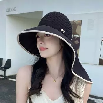 Big Brim Sun Protection Hat Women s Neck Sun Hat Summer Outdoor Shawl Beach Trip Fancy Air Top Bucket Hat 8844-Black