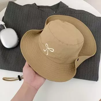 Big Brim Sweet Bows Quick-Drying Bucket Hat Women s Summer Sun-Proof Bucket Hat Hiking Outdoor Travel Korean Style Hat CAMEL Adjustable
