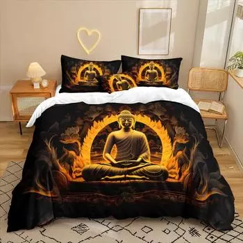 Big Buddha Series 3D Digital Printing Three-Piece Bedding Kit Bed Sheet Quilt Cover 90 * 200 two-piece set