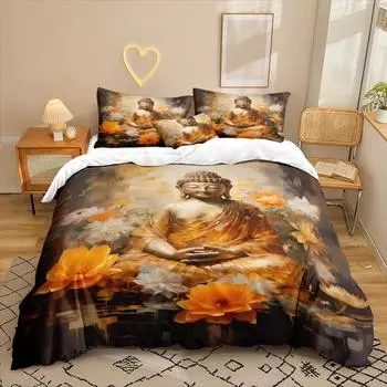 Big Buddha Series 3D Digital Printing Three-Piece Bedding Kit Bed Sheet Quilt Cover 90 * 200 two-piece set