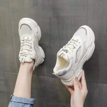 Big Daddy Shoes Women 2024 Spring New Round-headed Casual Small White Shoes Mesh Bottom Breathable Sneakers 36 бежевый