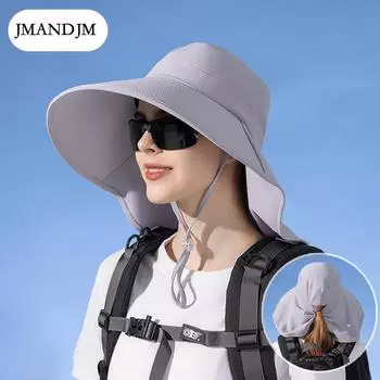 Большая шляпа-шаль с карнизом, солнцезащитная шляпа, европейская и американская шляпа-ведро, модная шляпа от солнца, летняя шляпа для отдыха на открытом воздухе с отверстием для хвоста для женщин