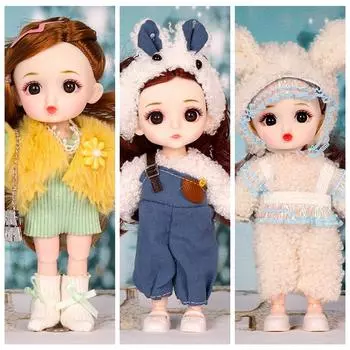 Big Eyes Cute Face BJD Doll 16cm Figure Movable BJD Doll Round Face Bjd Mini 16cm Doll Girl Toy 11
