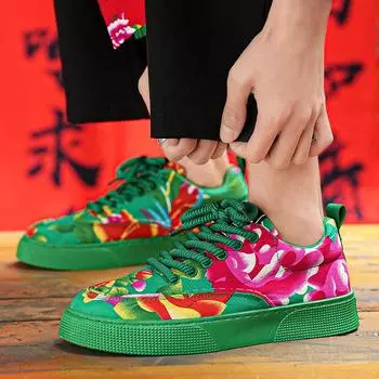 Big flower cloth shoes student board shoes fashion personality versatile sports and leisure men s shoes youth trendy shoes 39 красный