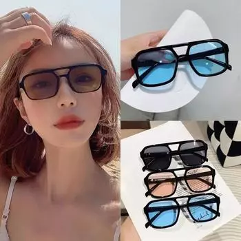 Big Frame Pilot Sun Glasses Double Beam Retro Eyewear Fashion Square Sunglasses Photography синий