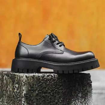 Big head casual leather shoes men s new 2024 thick-soled tooling youth round head low-top Martin boots 5691-J 38 чёрный