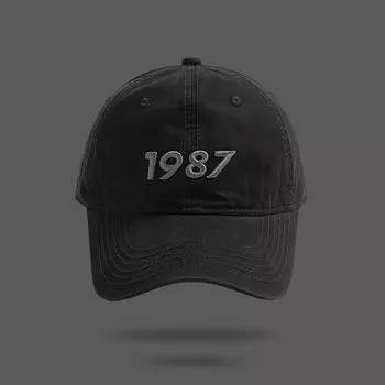 Big Head Circumference 1987 Embroider Baseball Cap Quality Deep Top Curved Brim Face-Looking Small Peaked Cap Female Spring and Autumn All-Match Black Adjustable