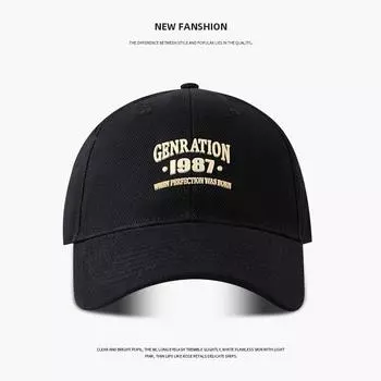 Big Head Circumference 1987 Letter Baseball Cap Men s Deep Top Wide Brim Cover Face Look Small Spring and Summer Black Fashion Peaked Cap Big Head 1987-Black Adjustable (55-62cm)