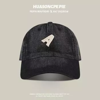 Big Head Circumference Denim Baseball Cap Female Summer Face Slimming Sun Protection Hat Student Easiest for Match UV Protection Cover Face Peaked Cap C3753 Black Regular head circumference