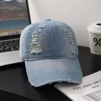 Big head circumference denim gradual change baseball cap men and women sunshade casual retro outdoor fashion cap M56-58cm темно-синий