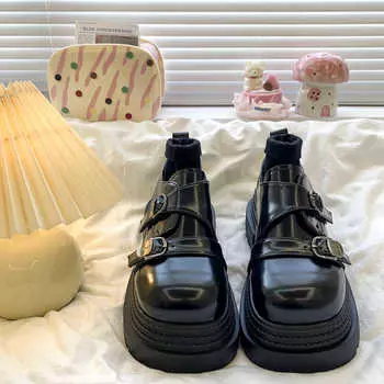 Big head heightening thick sole loafer small leather shoes women s spring and autumn retro versatile small sweet cool single shoes 35 чёрный