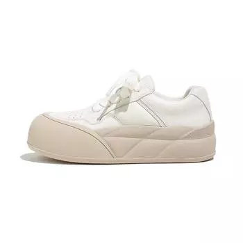 Big head muffin thick-soled cowhide white shoes spring new soft cowhide casual retro versatile bread shoes women 34