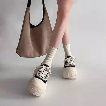 Big head muffin thick-soled little white shoes women s spring and summer new fashion tire sole sports casual shoes heightening bread shoes women 35 чёрный