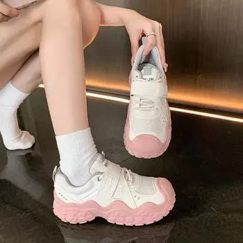 Big Head Net Face Ugly Cute Shoes Women 2024 New Thick Sole Leisure Sports Single Shoes Fashion Daddy Shoes 35 бежевый