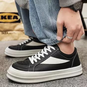 Big head shoes men s spring and autumn board shoes men s platform heightening casual black shoes student trend low-top leather men s shoes 39