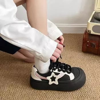 Big head ugly cute bread shoes women s 2025 spring new Korean version versatile round head white shoes casual sports board shoes tide 35