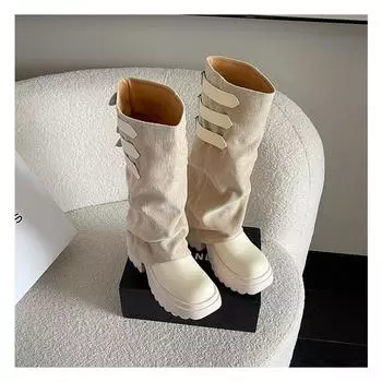 Big-headed trousers, stacked boots, women s new autumn and spring thick soles increase but knee boots, tall knight boots 35