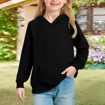 Big Kids Solid Hoodie - Unisex Pullover Sweatshirt 100 чёрный