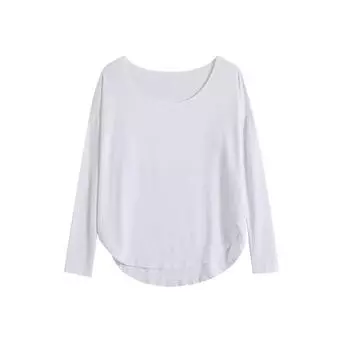 Big Neckline Long Sleeves Women s T-shirt Loose Modal Thin Micro Transparent White Drape Plaid Soft and Bottoming Shirt Blouse White S