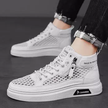 Big net high-top board shoes men s hollow breathable versatile casual mesh trendy shoes students spring 2025 new men s shoes 39