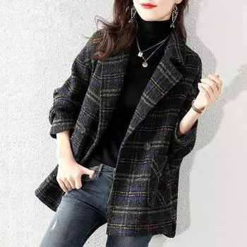 Big Sale Leak Detection ~ Cabinet Withdrawal Export Label Cut Women s Clothes Classy Gingham Suit Woolen Coat Loose Overcoat Mid Length Long Length Black L (Recommendation 50.00 kg-60.00 kg