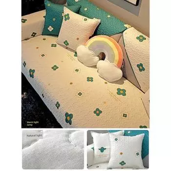 Big Sale Pure Cotton Sofa Cushion All Year Round General Fabrics European Style 100% Cotton Sofa Cover Minimalist Modern Non Slip Cover Living Room Four-Leaf Clover White 70*70cm