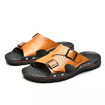 big size 38~48 fashion summer mens slippers Sandals Genuine leather luxury designer casual beach tnis masculino free shipping 38 чёрный