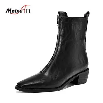 Большие размеры 41 42 43 осень-зима новые короткие ботильоны с квадратным носком и каблуком 5 см высокие ботильоны с молнией спереди женская обувь Zapatos Mujer 35