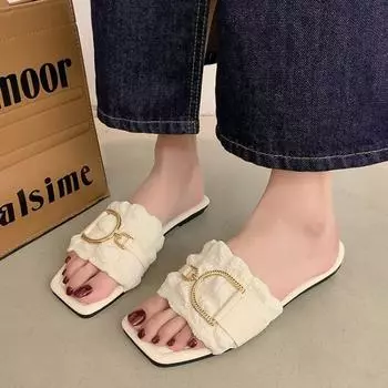 Большой размер 43 летние тапочки женские плоские роскошные брендовые стразы пряжка дизайн уличные пляжные шлепанцы сандалии брендовые шлепанцы обувь 35 бежевый