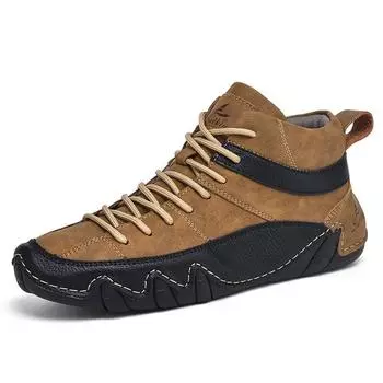 Big size 46 47 48 Autumn Winter new soft comfortable leather men ankle boots outdoor high-top hiking walking casual shoes 38 бежевый