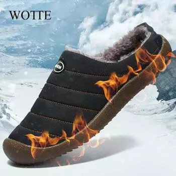 Big Size 47 Men s Slippers Warm Shoes Plush Flock Male Slippers For Home Hard-wearing Non-slip Outdoor Walking Mans Footwear 6 жёлтый