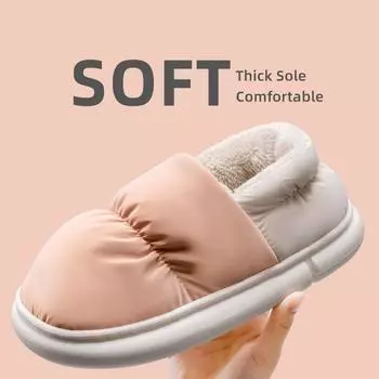 Большие размеры 48 49 зимние теплые тапочки женские мужские водонепроницаемые мягкие толстые домашние туфли плюшевые домашние пары нескользящие пушистые тапочки 36-37