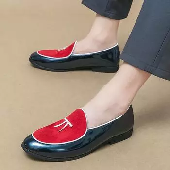 Мужские кожаные туфли для свадебной вечеринки большого размера с бантом, модные тенденции, туфли для вождения, легкие повседневные туфли без застежек с неглубоким носком 38 красный