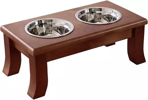 Big Three Original Product Wooden Stand Food Bowl for Pets Brown (Pine) + 16.5cm