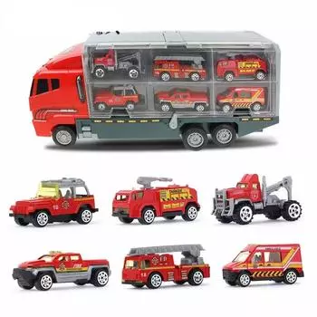 Big Trucks Set Mini Alloy Diecast Car Model Toys Vehicles Carrier Truck Helicopter Tank Fire Truck Engineering Car Toys For Kids