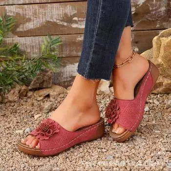 Big women s shoes spring and summer new sloping heels open-toed slippers women s sandals 36 чёрный