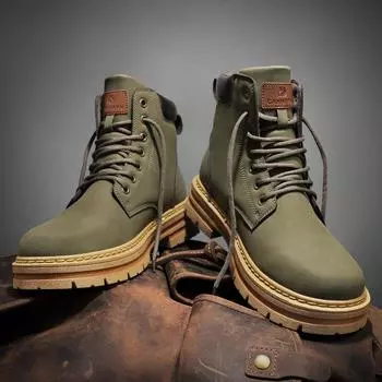 Big yellow boots autumn and winter men s shoes Martin boots retro tooling shoes high-top desert boots British style platform leather shoes can be 39 чёрный