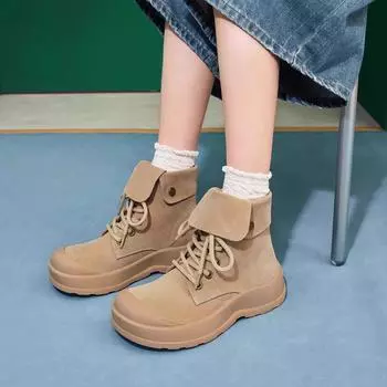 Big yellow boots women s 2024 new autumn and winter ugly cute platform locomotive Martin boots single boots popular short boots high top shoes 35 абрикосовый