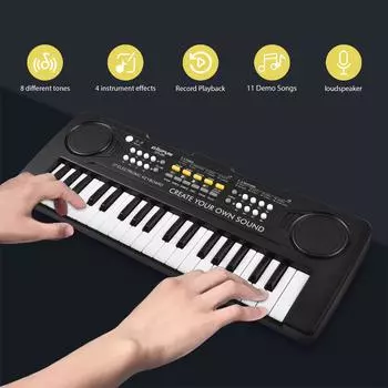 BIGFUN 37-клавишная электронная клавиатура пианино 8 тонов 8 ритмов 11 демонстраций 4 звуковых эффекта инструментов чёрный